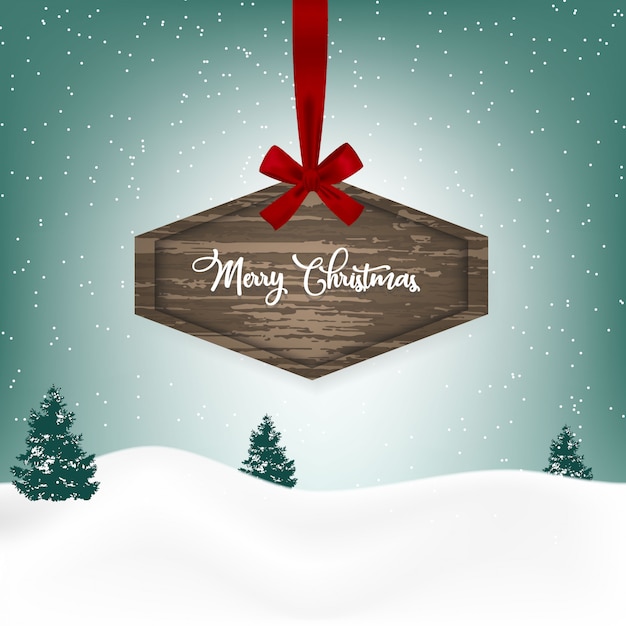 Christmas background with a wooden sign