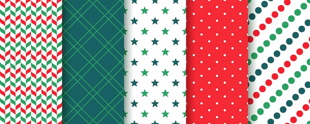 Vector christmas backgrounds red green seamless patterns