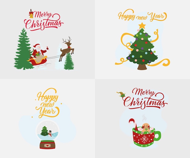 Christmas badge collection, cute Xmas characters.