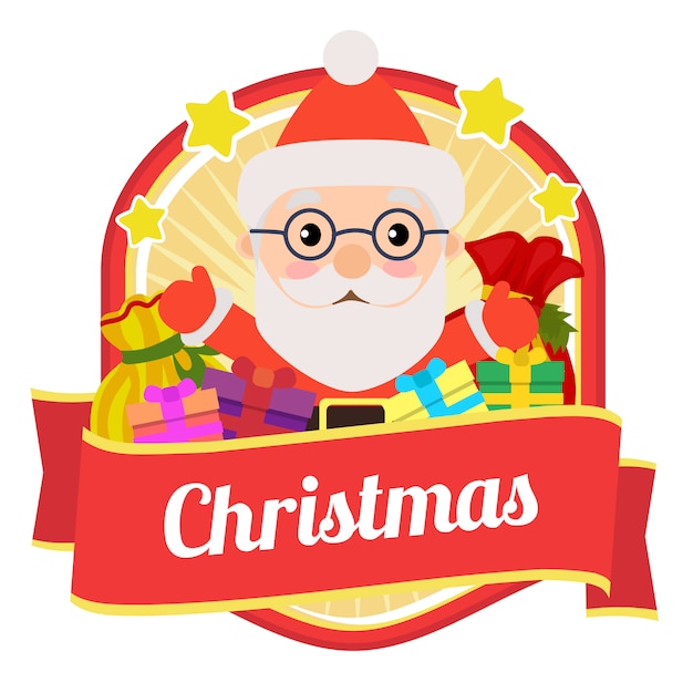 Рождественский значок с подарками с санта и подарками