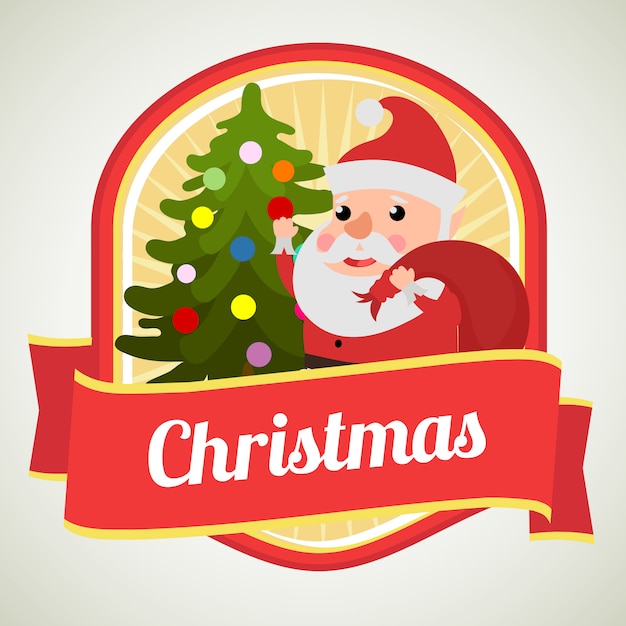 Christmas badge with santa claus and tree