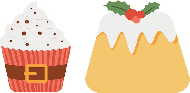 Vector christmas baking set of festive cupcake and pastry vector illustration sweet food for holidays