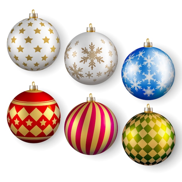 Vector christmas ball festive decoration realistic set