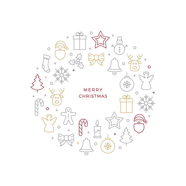 Vector christmas ball line icons white background