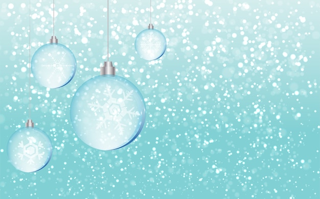 Christmas Ball Ornaments on Snow Background