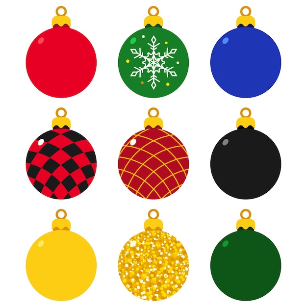 Christmas ball ornaments for tree vector cartoon set isolated on a white background.