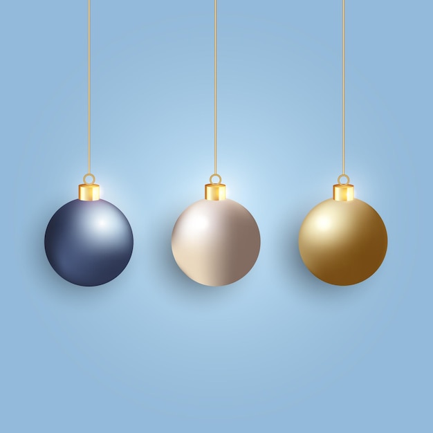 Pallina di natale realistica color argento dorato blu