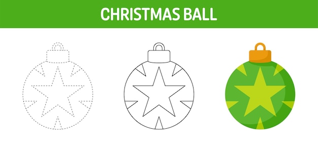 Christmas Ball tracing and coloring worksheet for kids