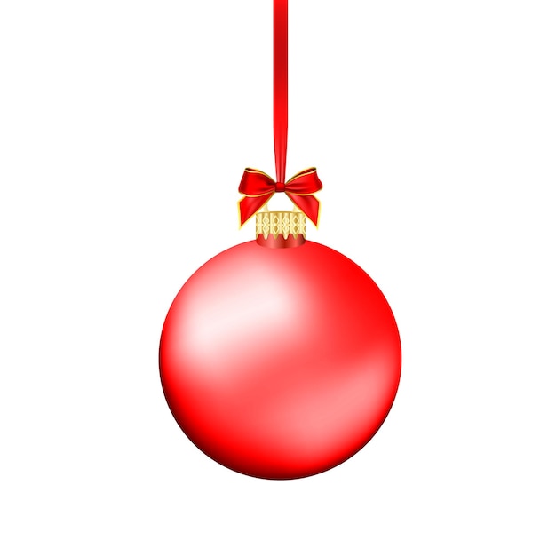 Christmas ball with red ribbon. Vector Illustration.