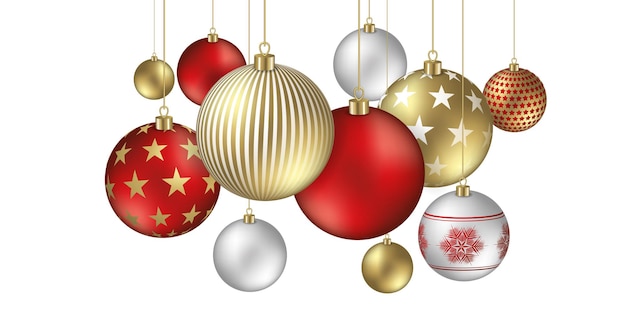 Christmas balls background with festive flakes and stars ornaments