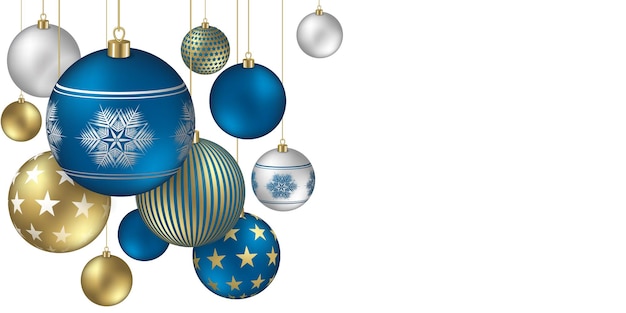 Vector christmas balls background with festive flakes and stars ornaments