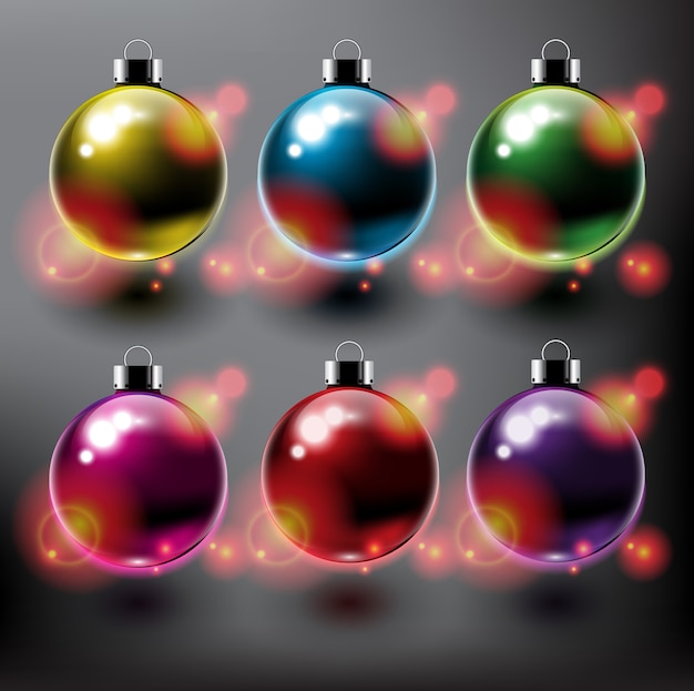 ベクトル クリスマスボールコレクションクリスマスの装飾品暗い背景に分離
