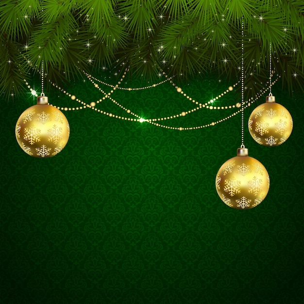 Christmas balls on green wallpaper