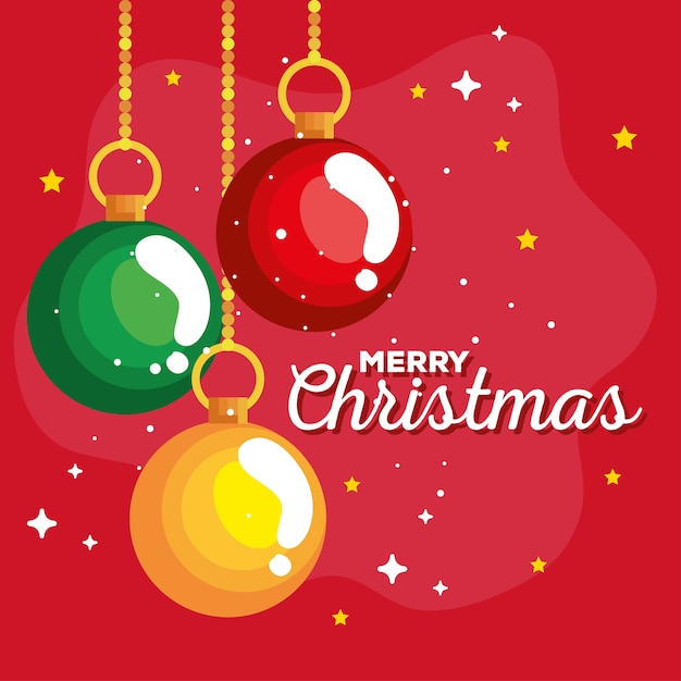 Christmas balls hanging, banner of new year and merry christmas celebration design