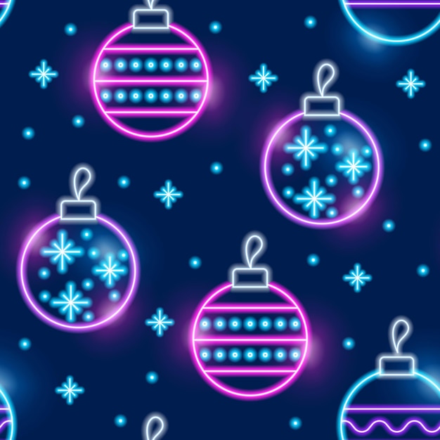 Christmas balls neon seamless pattern New Year Vector illustration for design