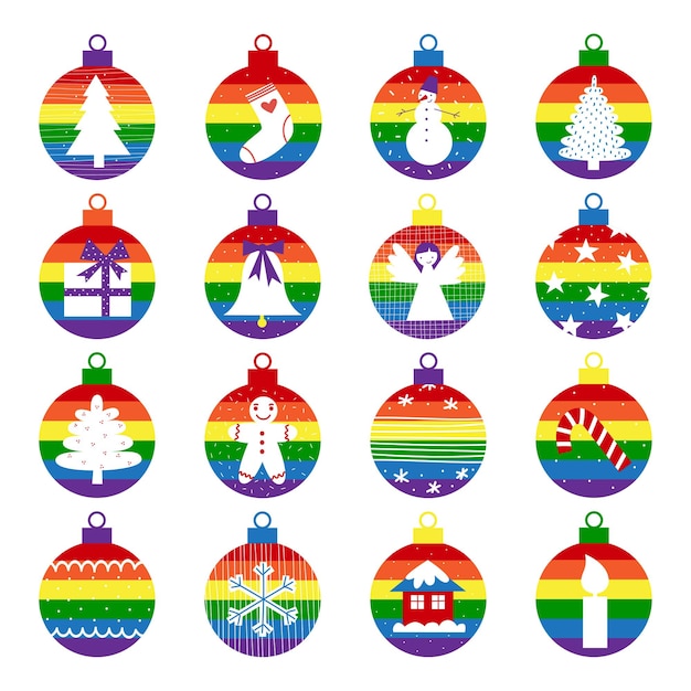 Christmas balls set in rainbow colors for lgbt