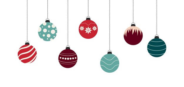 Christmas balls on a white background Decorative elements for greeting card poster banner