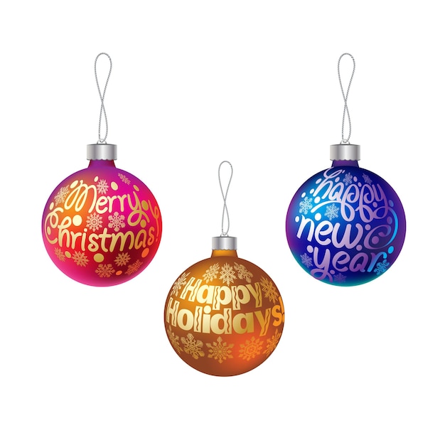 Vector christmas balls with congratulations