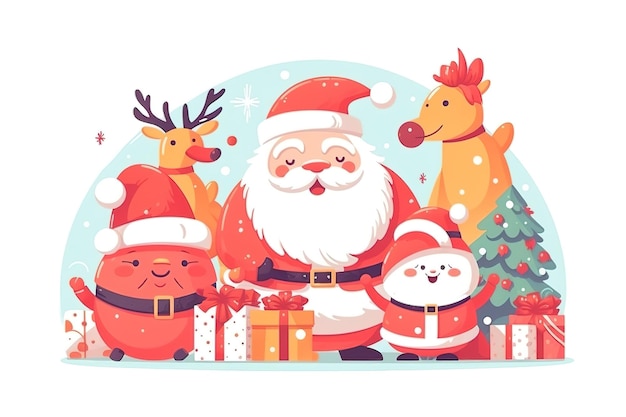 눈 마을 종이 자르기와 공예에 산타클로스와 친구들이 있는 크리스마스 배너 배경