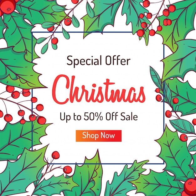 Christmas Banner for Discount or Shopping Sale With Colorful Leaves