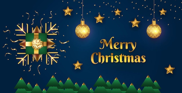 Vector christmas banner gold and green background