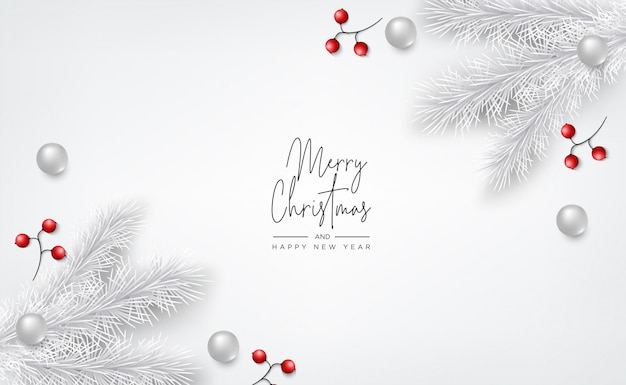 Vector christmas banner, greeting card with realistic decorative elements on wood background