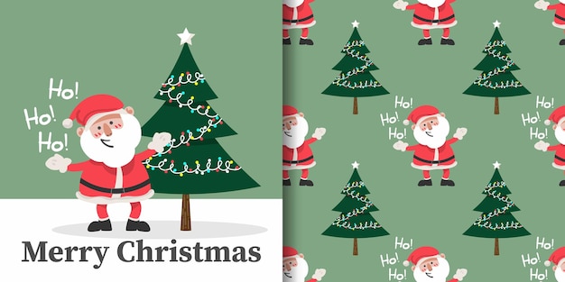 Christmas banner and seamless pattern of santa claus with christmas tree