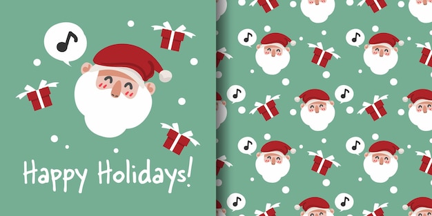 Christmas banner and seamless pattern of santa claus with gift box and snowflakes