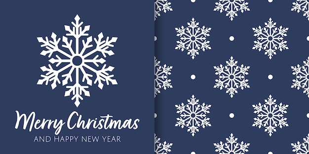 Vector christmas banner and seamless pattern of snowflakes decoration on blue background