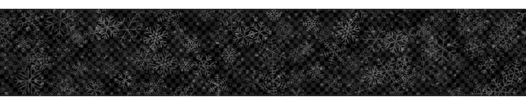 Vector christmas banner of snowflakes of different shapes, sizes and transparency in white colors on transparent background