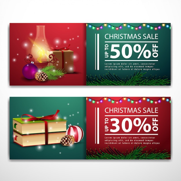 Christmas banner templates with antique lamp and books