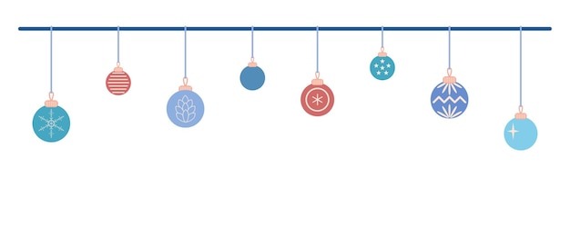 Vector christmas banner with a garland of christmas balls