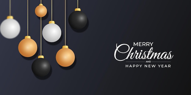 Vector christmas banner with golden and black balls