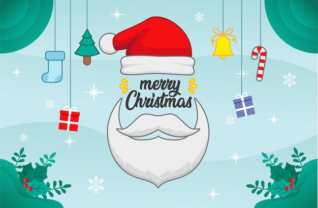 Vector christmas banner with hat and beard santa