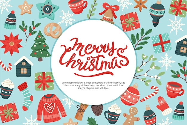 Christmas banner with lettering and cute seasonal elements