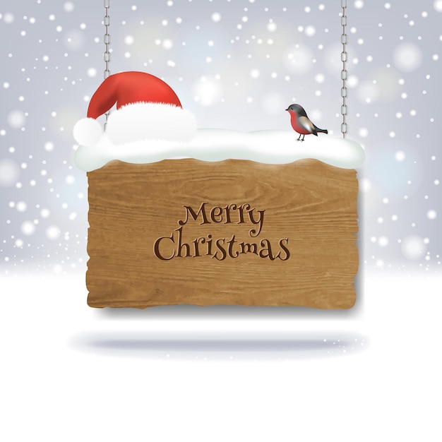 Рождественский баннер с шапкой Санта-Клауса и снегиря с градиентной сеткой, векторные иллюстрации