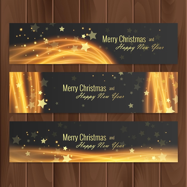 Christmas banners set on wood substrate