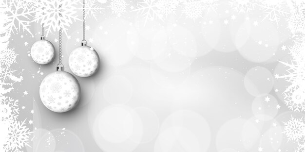 Christmas baubles and snowflake banner design