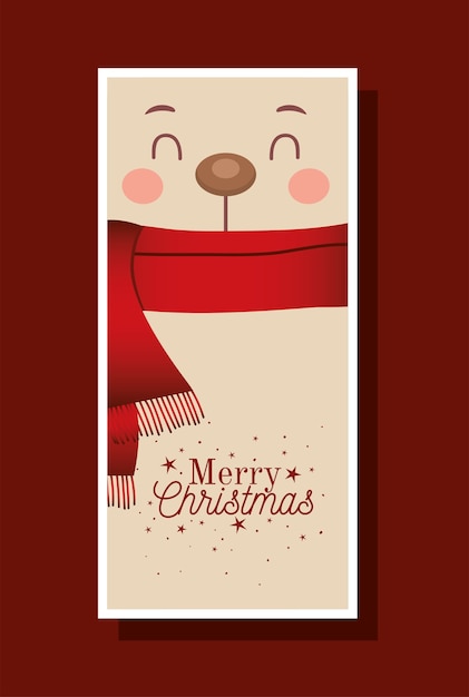 christmas bear with scarf and merry christmas lettering  illustration 