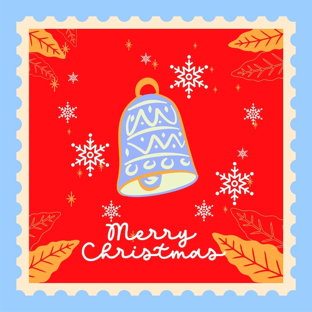 Christmas beautiful cheerful cute stamp with holiday symbols and elements of decoration