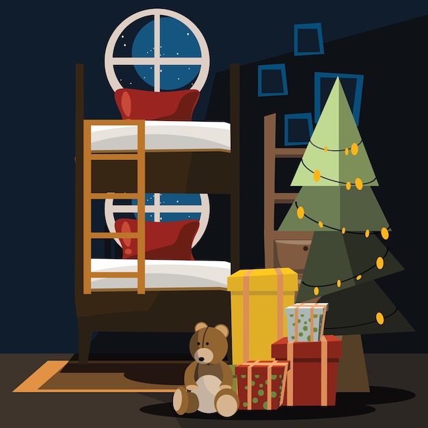 Christmas bedroom vector illustration 