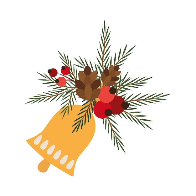 Vector christmas bell decorated with spruce branches cones and berries