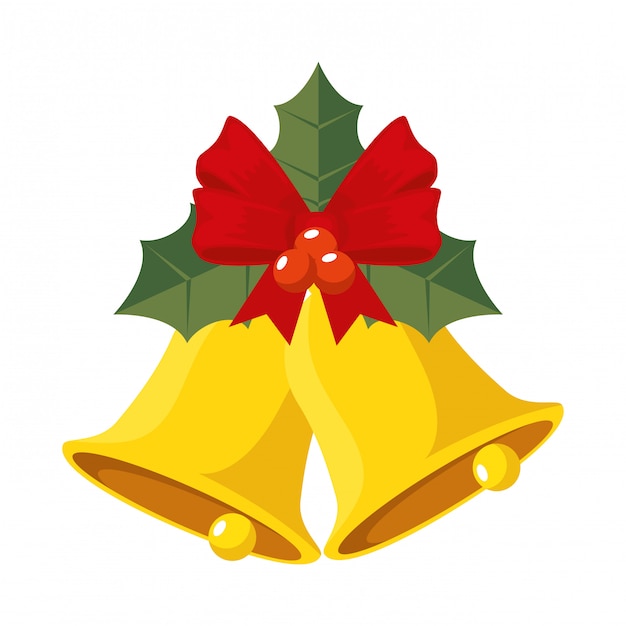 Christmas bells and leafs decorative icon