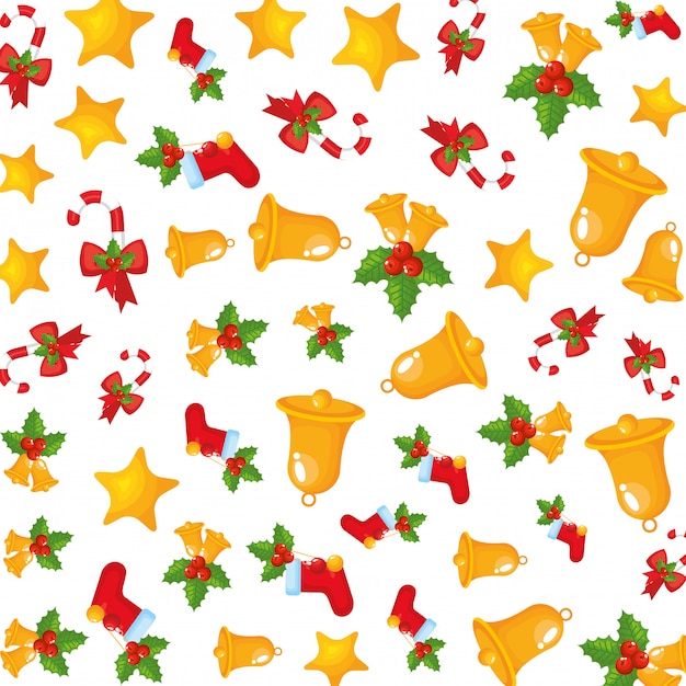 Christmas bells and leafs decorative pattern