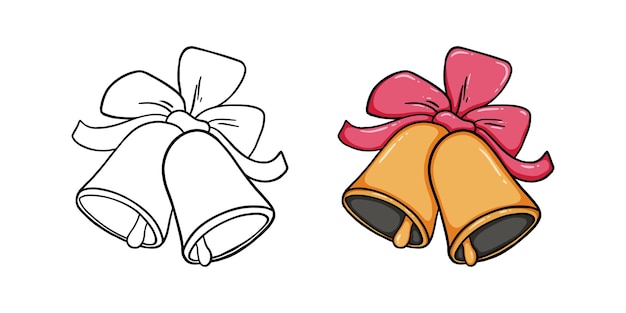 Christmas bells with a bow decoration doodle linear cartoon coloring book