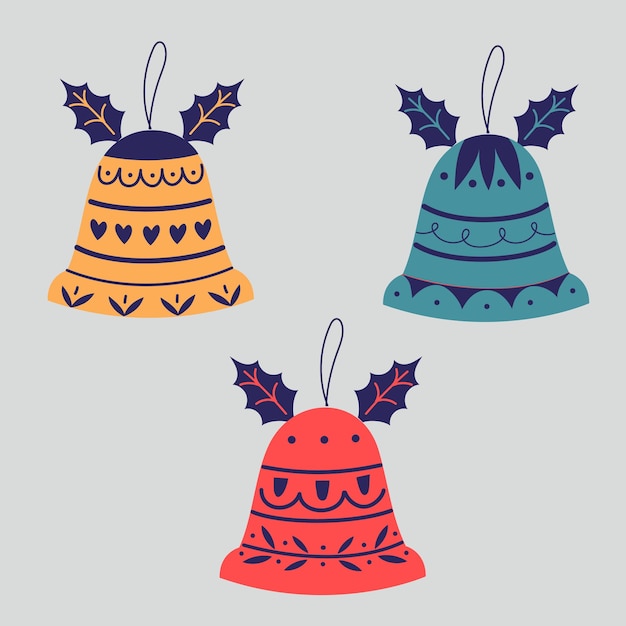 Vector christmas bells with patterns and ornaments