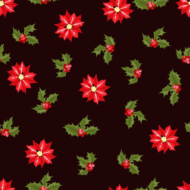 Vector christmas berry bloem vector naadloze patroon.