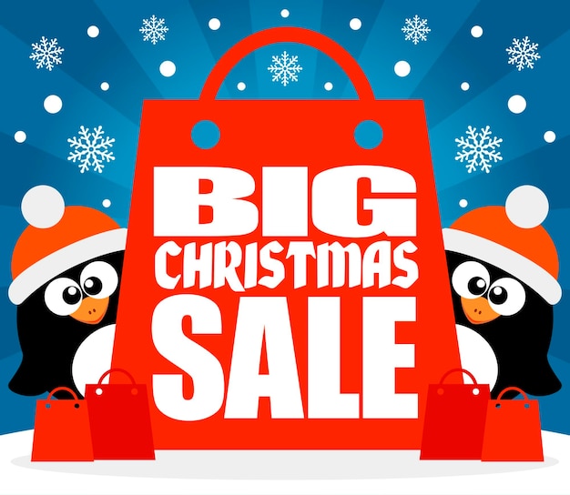 Vector christmas big sale background with penguins vector