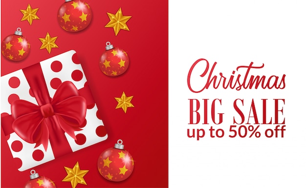 Christmas big sale banner template with gift box