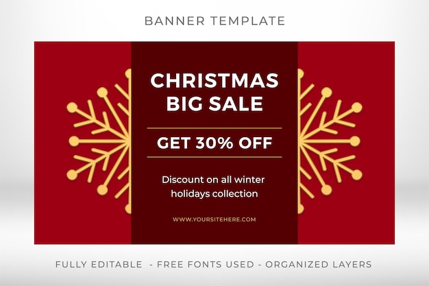 Natale grande vendita minimalista moda web banner modello fiocco di neve dorato realistico 3d icona vettore